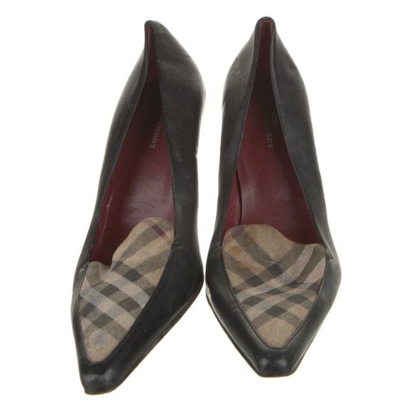 Vintage Burberry Novacheck Black Leather Heeled Pump EU 38/US 8 - Picture 1 of 5